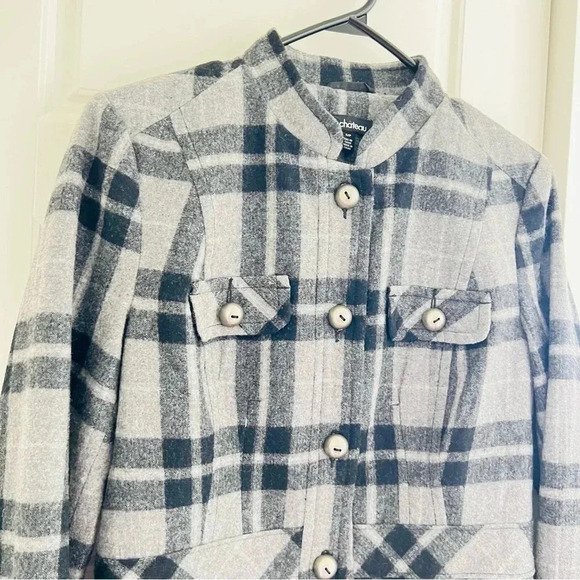 LE CHATEAU GREY BLACK PLAID CLASSIC BUTTON UP CUT BLAZER  SIZE S - Picture 5 of 14